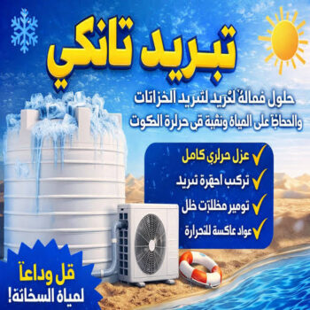 تبريد تانكي - تبريد خزان - بالكويت📞65607075 - تبريد مياه الخزان - جهاز تبريد المياه - جهاز تبريد الخزان - تركيب مروحة تبريد - غسيل تانكي - تصليح تانكي